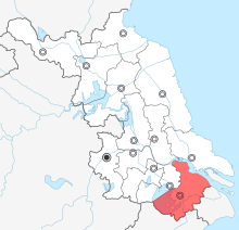 Kort af Jiangsu héraði er sýnir staðsetningu Suzhou borgar.