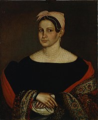 Portrait of a Merchant Wife in a Low-cut Black Dress with Puffed Sleeves