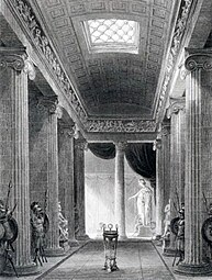 Ancient Greek Ionic columns in the Temple of Apollo at Bassae, Bassae, Greece, illustration by Charles Robert Cockerell, unknown architect, c.429-400 BC[1]