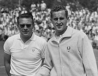 Jaroslav Drobny and Neale Frazer Tenniskampioenen te Noordwijk - Jaroslav Drobny and Neale Frazer - Bestanddeelnr 907-8785.jpg