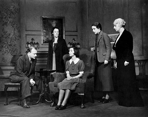 Robert Keith, Anne Revere, Florence McGee, Katherine Emery and Katherine Emmet in the original Broadway production of The Children's Hour (1934)