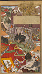Rajput women committing Jauhar during Akbar's invasion.