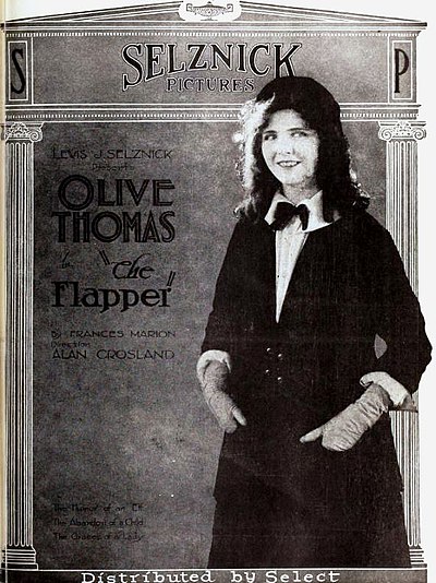 An advertisement for the 1920 silent film comedy The Flapper, with Olive Thomas, before the look of the flapper had started to come together.