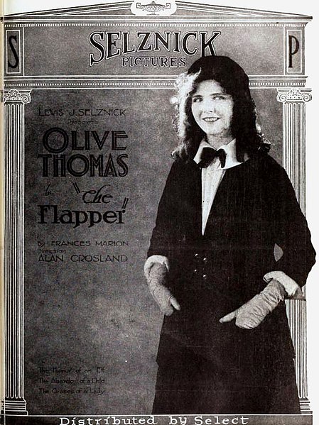 An advertisement for the 1920 silent film comedy The Flapper, with Olive Thomas, before the look of the flapper had started to coalesce.