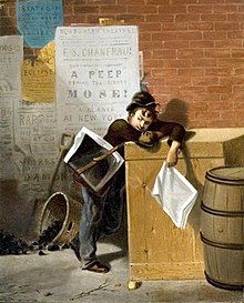 "The Weary Newsboy" by New York City artist James Henry Cafferty (1819-1869) The Weary Newsboy by James Henry Cafferty.jpg