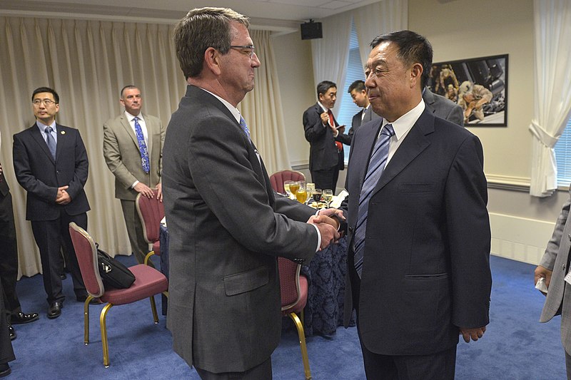 File:U.S. Defense Secretary Ash Carter greets Chinese Gen. Fan Changlong, vice chairman of China's Central Military Commission, as they prepare to sit down for a dinner at the Pentagon June 11, 2015 150611-D-NI589-024c.jpg