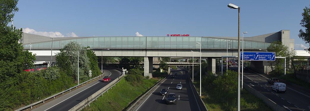 A Vienna metro station on a bridge over a motorway