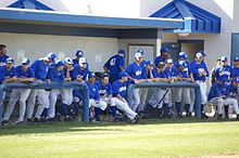 UCSB baseball team in the home dugout, March 2010 UCSB baseball dugout.jpg