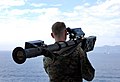 US Navy 081101-N-4774B-237 A Marine aims a Stinger missile launcher during a strait transit exercise.jpg