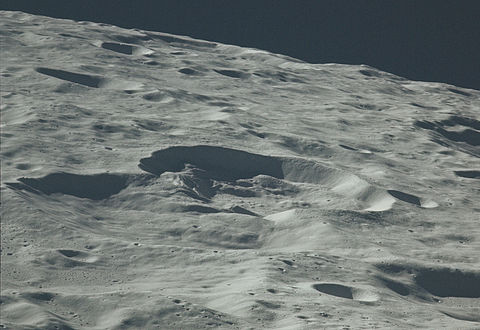 Another Apollo 16 image with Van Gent X at center and Van Gent in lower left Van Gent and Van Gent X craters AS16-118-18935.jpg