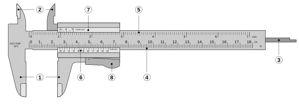 Diagram of a vernier calliper Vernier caliper.svg