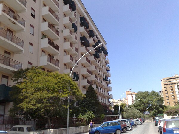 The buildings where Paolo Borsellino's mother lived. The bomb exploded while he was walking to the entrance gate.