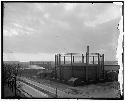 1905 photo of natural gas tanks at 26th & G Streets, NW, future site of the Watergate complex