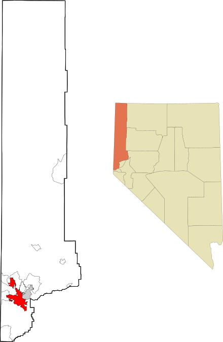 Washoe County Nevada Incorporated and Unincorporated areas Reno Highlighted.svg