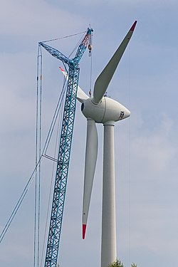 Installation of a wind power plant near Wybelsum, Germany