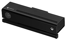 The Kinect 2.0 is a black rectangular motion-tracking device with one camera on the left.