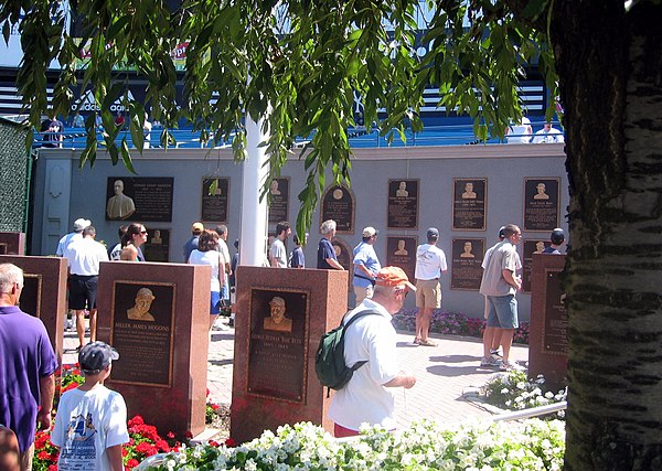 The original Monument Park consisted of a row of monuments with plaques lining the wall behind them