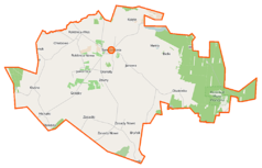 Mapa konturowa gminy Świedziebnia, na dole nieco na lewo znajduje się punkt z opisem „Zasadki”