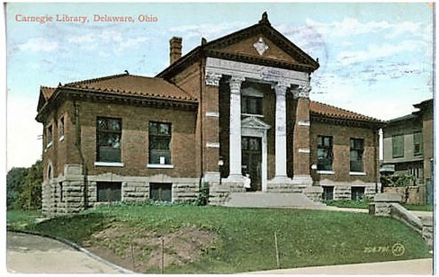 A c. 1914 postcard featuring the Delaware Public Library 1914 Delaware Public Library Postcard.jpg