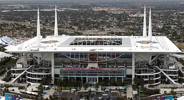 Hard Rock Stadium in Miami Gardens is the home field for both the Miami Dolphins of the National Football League and the Miami Hurricanes, the Univers