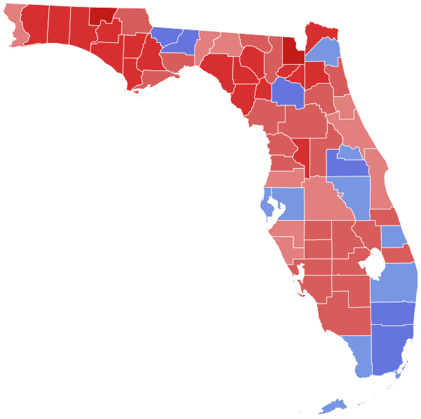 2018 United States Senate election in Florida results map by county.svg
