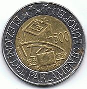 1999 coin, 500 lira, uses L.