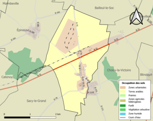 Carte en couleurs présentant l'occupation des sols.