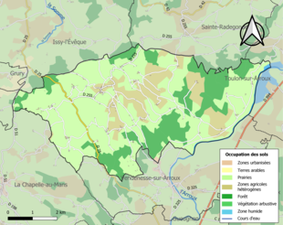 Barevná mapa znázorňující využití půdy.