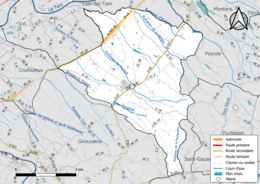 Carte en couleur présentant le réseau hydrographique de la commune