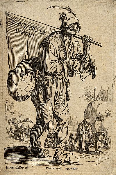 File:A crippled beggar carrying a banner reading "Capitano de bar Wellcome V0020321.jpg
