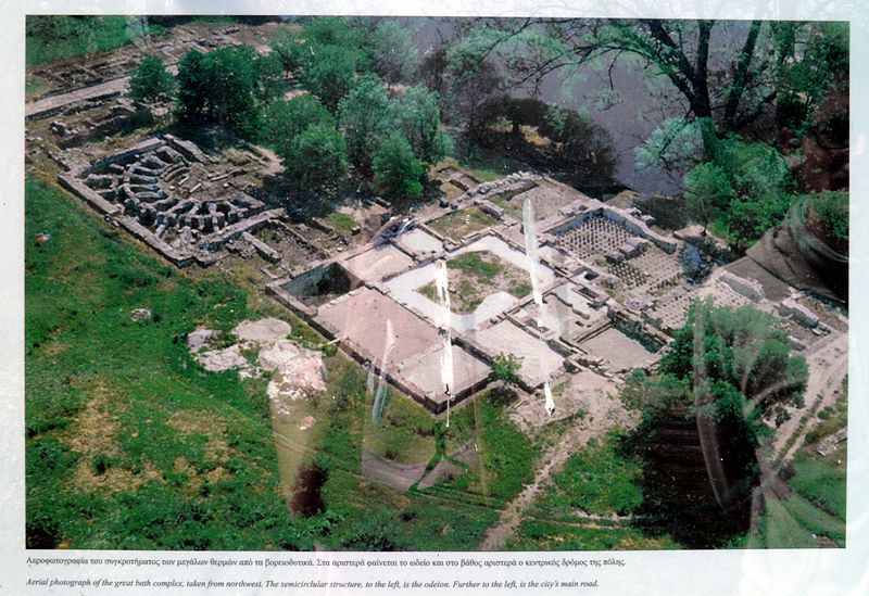 File:Aerial view of the Great Baths complex and the odeon, Ancient Dion (6948384350).jpg