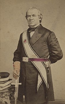 Andrew Johnson wearing the uniform of a Knight Templar. Andrew Johnson Knights Templar.jpg