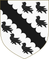 Arms of Tempest of Bracewell, Yorkshire: Argent, a bend (engrailed) between six martlets sable