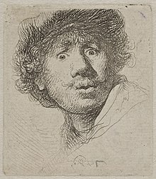 Autorretrato con capa y ojos muy abiertos, aguafuerte y buril, 1630.