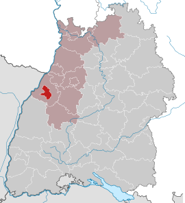 Poloha mesta Baden-Baden v rámci spolkovej krajiny Bavorsko