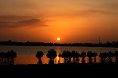 Sunset view in Poompuhar over Batticaloa lagoon