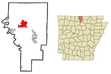 Baxter County Arkansas Incorporated and Unincorporated areas Mountain Home Highlighted.svg