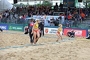 Deutsch: Beachhandball Europameisterschaften 2019 (Beach handball Euro); Tag 5: 6. Juli 2019 – Frauen, Platzierungsspiel für die Ränge 9–12, Deutschland-Polen 2:1 (22:23, 19:16, 7:6) English: Beach handball Euro; Day 5: 6 July 2019 – Placement Match/Cross Match for rank 9–12 Women – Germany-Poland 2:1 (22:23, 19:16, 7:6)