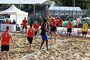 Deutsch: Beachhandball Europameisterschaften 2019 (Beach handball Euro); Tag 1: 2. Juli 2019 – Männer, Vorrunde Gruppe D, Frankreich-Montenegro 2:0 (19:7, 18:9) English: Beach handball Euro; Day 1: 2 July 2019 – Men Preliminary Round Group D – France-Montenegro 2:0 (19:7, 18:9)