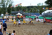 Deutsch: Beachhandball Europameisterschaften 2019 (Beach handball Euro); Tag 1: 2. Juli 2019 – Männer, Vorrunde Gruppe C, Italien-Nordmazedonien 2:1 (12:18, 22:13, 7:6) English: Beach handball Euro; Day 1: 2 July 2019 – Men Preliminary Round Group C – Italy-North Mecedonia 2:1 (12:18, 22:13, 7:6)