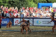 Deutsch: Beachhandball Europameisterschaften 2019 (Beach handball Euro); Tag 4: 5. Juli 2019 – Frauen, Viertelfinale, Spanien-Ungarn 1:2 (14:16, 26:16, 2:5) English: Beach handball Euro; Day 4: 5 July 2019 – Quarter Final Women – Spain-Hungary 1:2 (14:16, 26:16, 2:5)