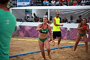 Deutsch: Beachhandball bei den Olympischen Jugendspielen 2018 in Buenos Aires; Tag 7, 13. Oktober 2018; Mädchen, Spiel um Platz Drei – Ungarn-Niederlande 2:0 English: Beach handball at the 2018 Summer Youth Olympics in Buenos Aires at 13 October 2018 – Girls Bronze Medal Match – Hungary-Netherlands 2:0 Español: Handball de playa en los Juegos Olimpicos de la Juventud Buenos Aires 2018 en 13 de octubre de 2018 – Partido por la medalla de bronce femenino - Hungría-Países Bajos 2:0