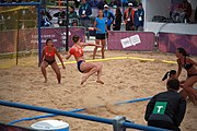 Deutsch: Beachhandball bei den Olympischen Jugendspielen 2018; Tag 5, 10. November 2018; Mädchen, Hauptrunde - Chinese Taipei (Taiwan)-Niederlande 1:2 English: Beach handball at the 2018 Summer Youth Olympics at 11 October 2018 – Girls Main Round – Chinese Taipei (Taiwan)-Netherlands 1:2