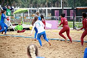 Deutsch: Beachhandball bei den Olympischen Jugendspielen 2018; Tag 6, 11. Oktober 2018; Mädchen, Platzierungsspiel um Platz 7 - Russland-Venezuela 2:0 English: Beach handball at the 2018 Summer Youth Olympics at 11 October 2018 – Girl's Placement Match 7-8 – Russia-Venezuela 2:0