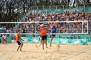 Deutsch: Beachvolleyball bei den Olympischen Jugendspielen 2018; Tag 11, 17. Oktober 2018; Jungen,Finale – Niederlande (Matthew Immers/Yorick de Groot)-Schweden (David Åhman/Jonatan Hellvig) 0:2 (20–22/15–21) English: Beach volleyball at the 2018 Summer Youth Olympics at 17 October 2018 – Final – Netherlands (Matthew Immers/Yorick de Groot)-Sweden (David Åhman/Jonatan Hellvig) 0:2 (20–22/15–21)