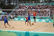 Deutsch: Beachvolleyball bei den Olympischen Jugendspielen 2018; Tag 11, 17. Oktober 2018; Jungen,Finale – Niederlande (Matthew Immers/Yorick de Groot)-Schweden (David Åhman/Jonatan Hellvig) 0:2 (20–22/15–21) English: Beach volleyball at the 2018 Summer Youth Olympics at 17 October 2018 – Final – Netherlands (Matthew Immers/Yorick de Groot)-Sweden (David Åhman/Jonatan Hellvig) 0:2 (20–22/15–21)