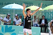 Deutsch: Beachvolleyball bei den Olympischen Jugendspielen 2018; Tag 11, 17. Oktober 2018; Jungen, Spiel um Platz 3 – Argentinien-Ungarn 2:0 (21–15/21–15) English: Beach volleyball at the 2018 Summer Youth Olympics at 17 October 2018 – Bronze Medal Match – Argentina-Hungary 2:0 (21–15/21–15)