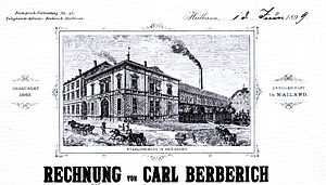 Rechnung des Heilbronner Papiergroßhändlers Berberich mit Lithographie des Unternehmensgebäudes im Kopf. Detail