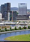 Plaza hotel is the tallest building in Norway. Central station and Bjørvika area in front.