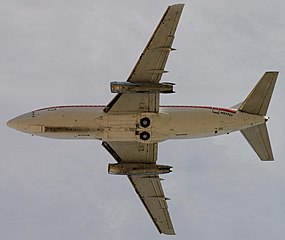 The original 737 with JT8D engines that span the entire wing chord